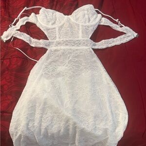 Fashion Nova White Sexy Lace Dress with Lining